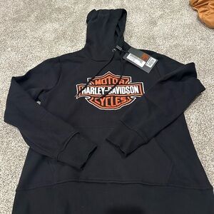 Harley-Davidson Black Hoodie with Orange Accent Logo Tag